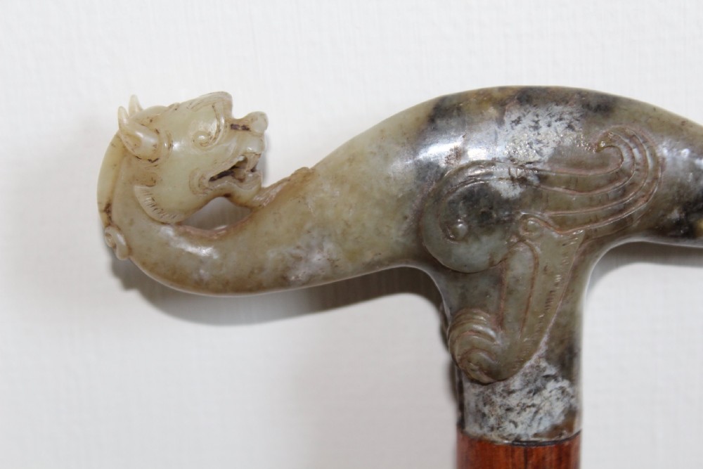 Chinese Jade handled Walking Stick 19th Century View VII