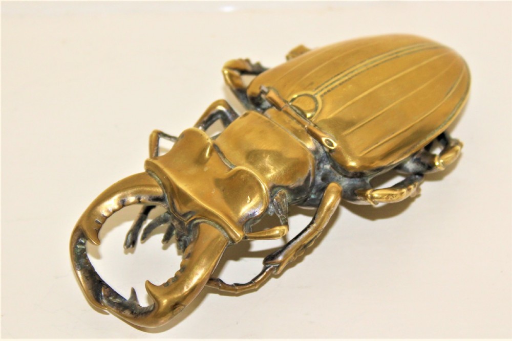 Heavy Cast and Well Formed Polished Bronze Stag Beetle Container Possibly Japanese Circa 1880