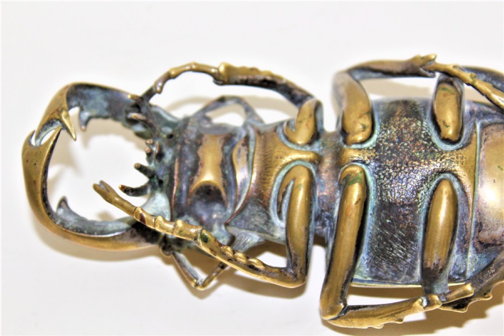 Heavy Cast and Well Formed Polished Bronze Stag Beetle Container Possibly Japanese Circa 1880 View V