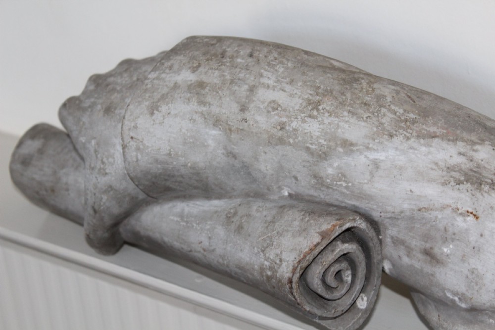Well carved wood hand and arm holding a scroll English Circa 1880 View VI