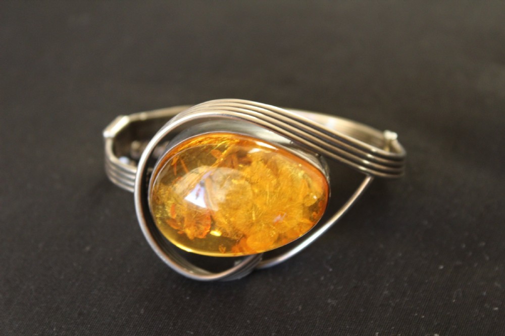 A stylish silver bracelet with a large  amber stone possibly French Circa 1930 View II