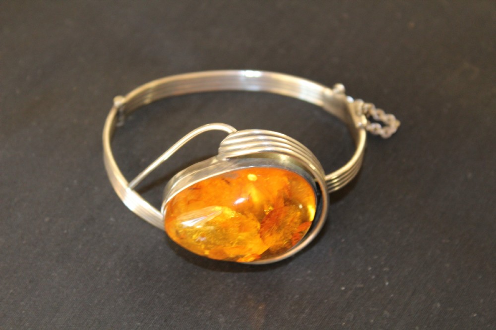 A stylish silver bracelet with a large  amber stone possibly French Circa 1930 View III