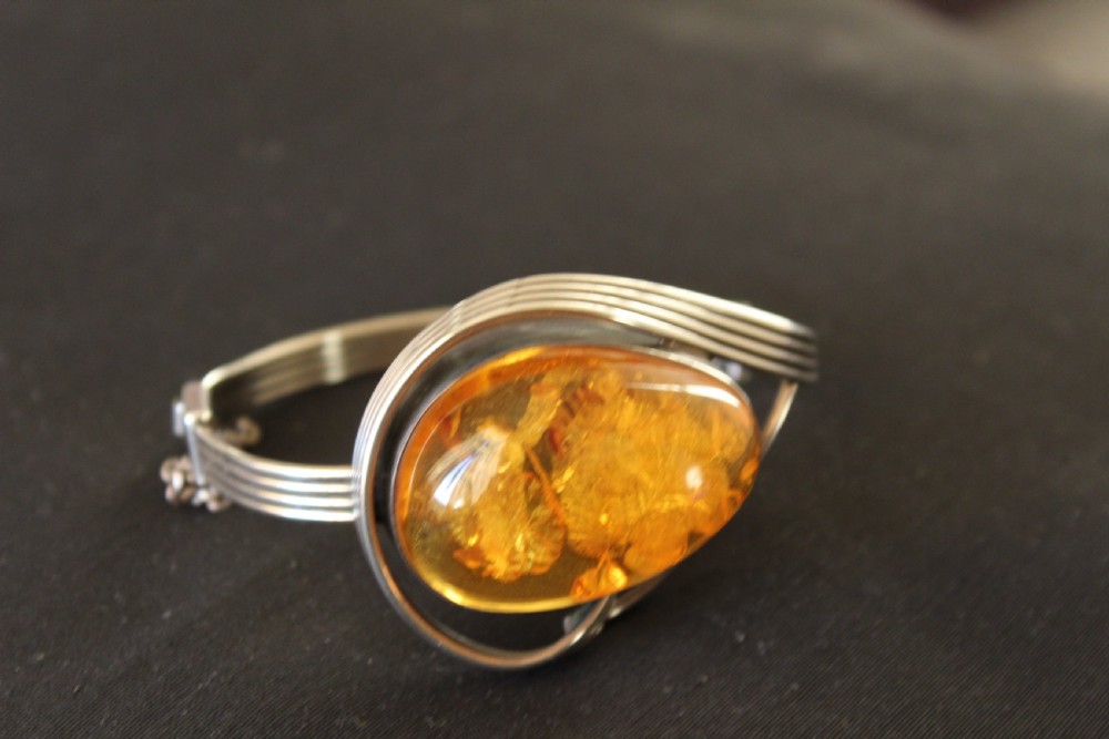 A stylish silver bracelet with a large  amber stone possibly French Circa 1930 View V