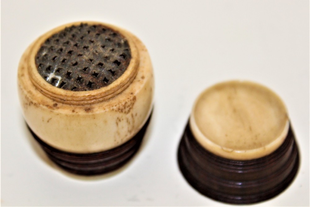 A waistcoat pocket small Georgian bone and wood nutmeg grater English Circa 1820 View V