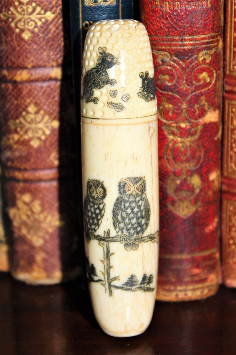 A 19th century Napoleonic prisoner of war scrimshaw bone carved sewing kit box   .