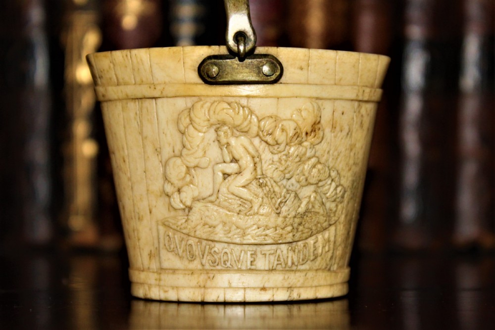 Small and very rare early 19th Century carved bone bucket possibly with anti-slavery message  View III
