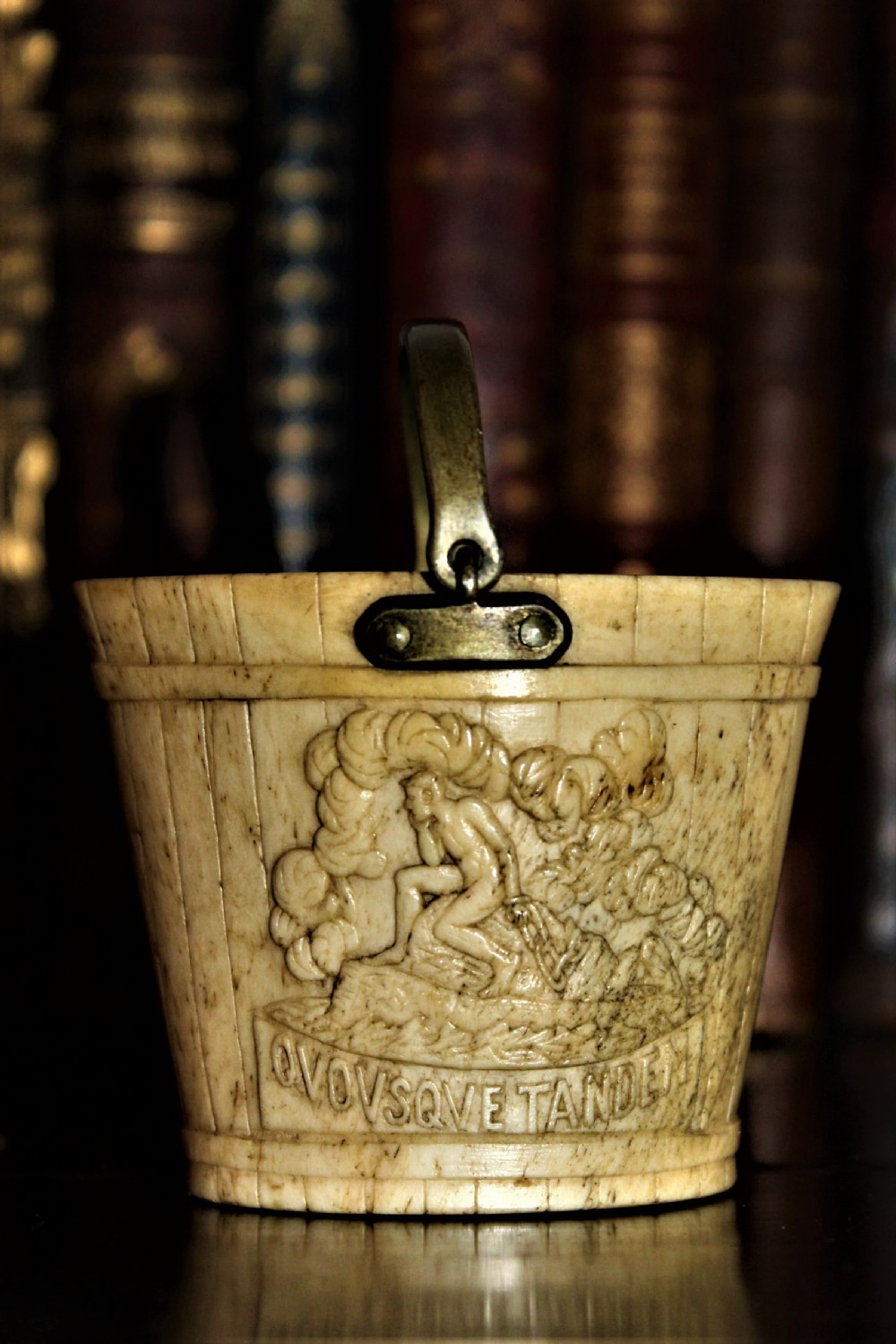 Small and very rare early 19th Century carved bone bucket possibly with anti-slavery message 
