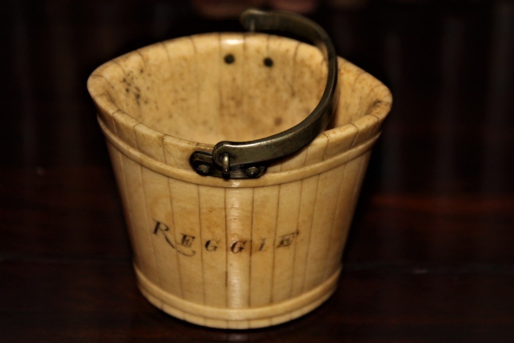 Small and very rare early 19th Century carved bone bucket possibly with anti-slavery message  View IX