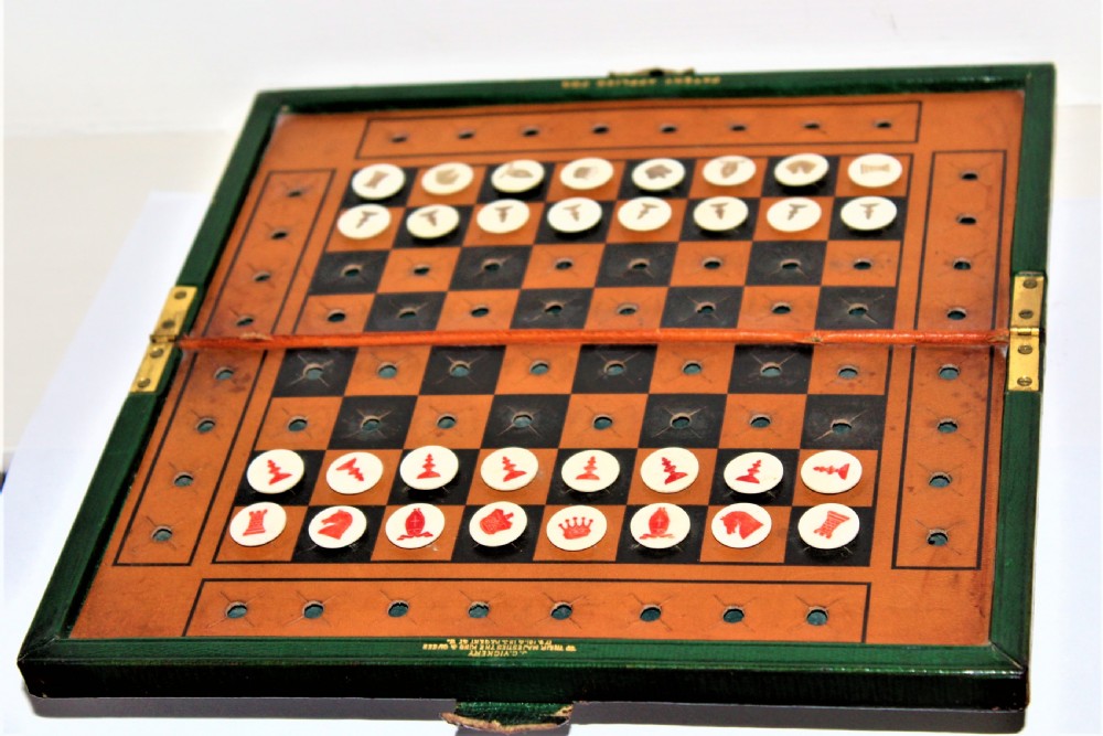 An unusual and good quality Edwardian leather travelling chess set by J C Vickery of Regent Street 