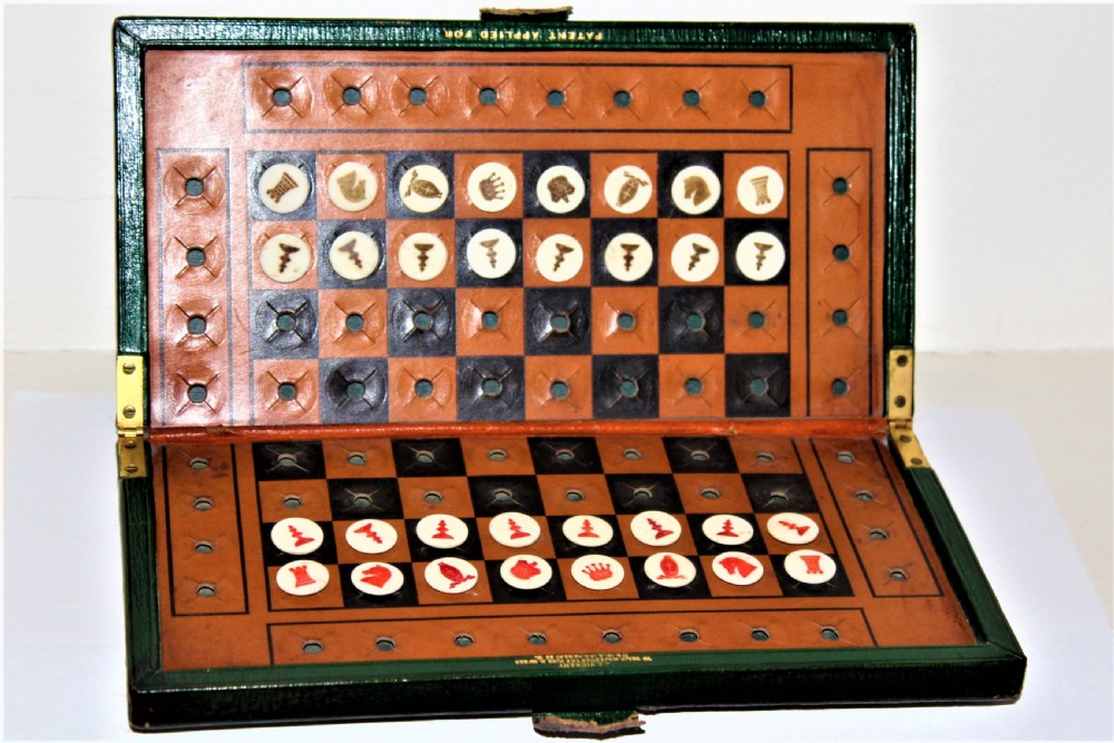 An unusual and good quality Edwardian leather travelling chess set by J C Vickery of Regent Street  View II