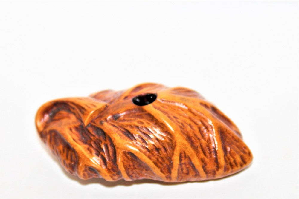 A fine Japanese boxwood Kagamibuta signed mixed metal netsuke  View III