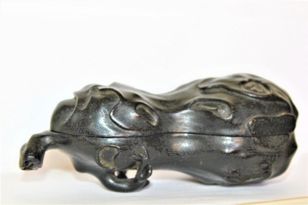 A fine and intricately carved wood Chinese box in the form of a gourd View IV
