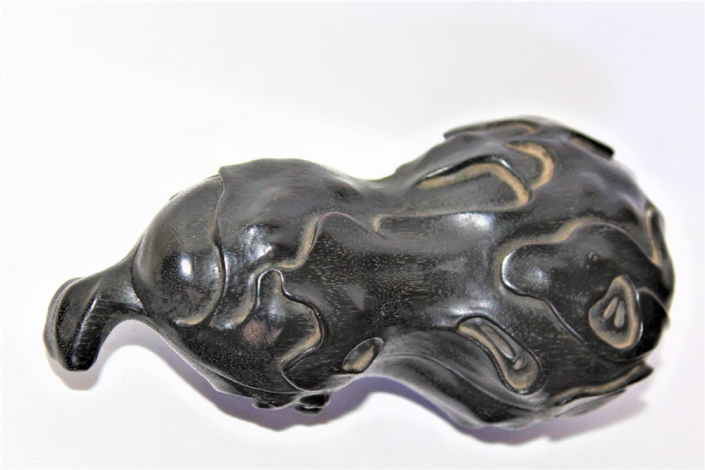 A fine and intricately carved wood Chinese box in the form of a gourd View VI