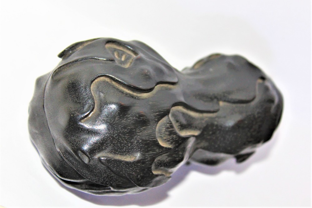 A fine and intricately carved wood Chinese box in the form of a gourd View VII