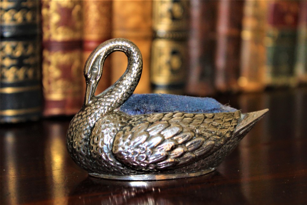 A charming English silver pin cushion in the form of a swan Circa 1910 View II