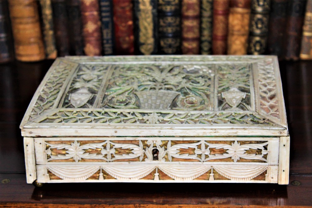 A very fine and intricately carved bone box of Russian origin. Circa 1800