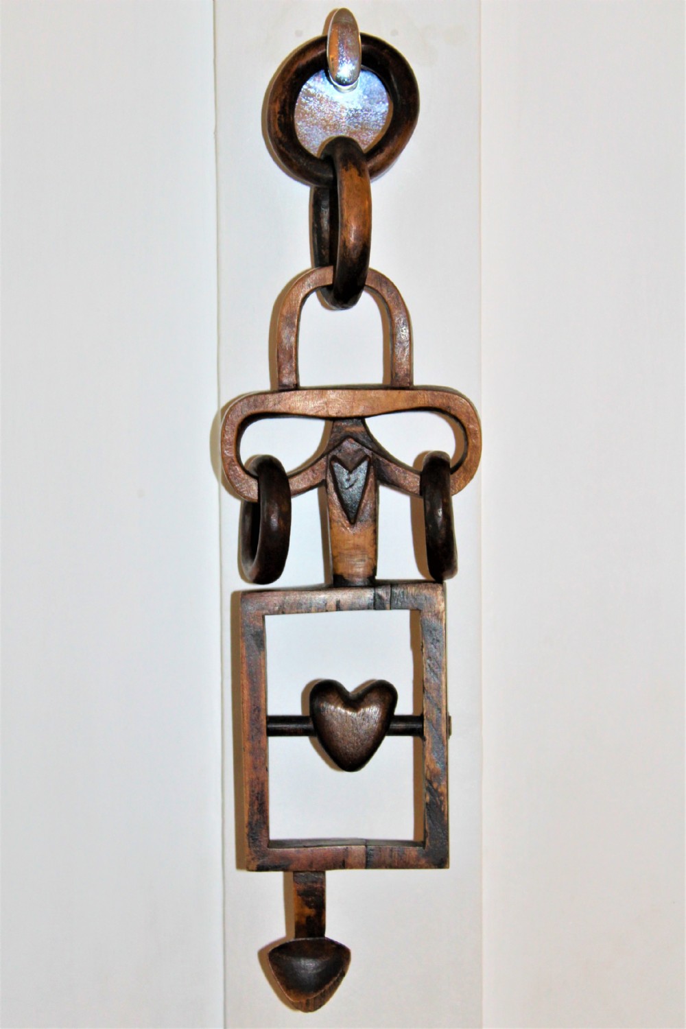 A large antique birch wood Welsh love spoon wonderfully carved from one piece  of wood