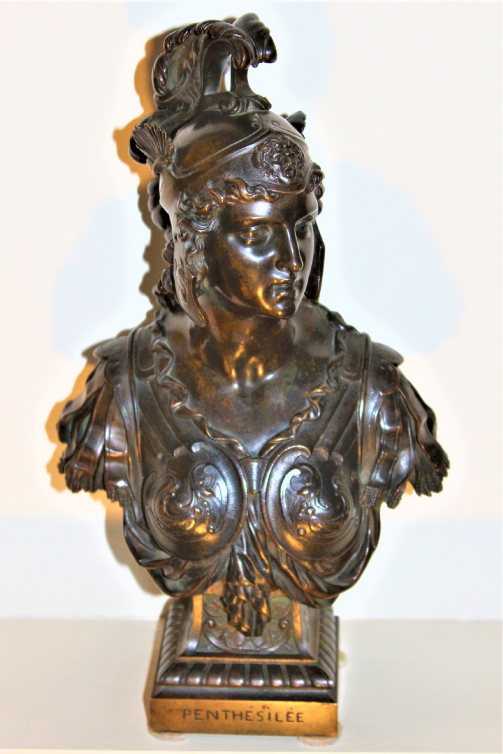Bronze bust of Penthesilea retailed by Tiffanys with a Tiffany stamp on the back