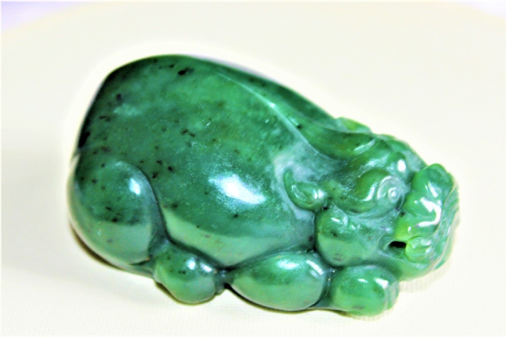 A nice chunky Chinese jade carving of a mythical beast 