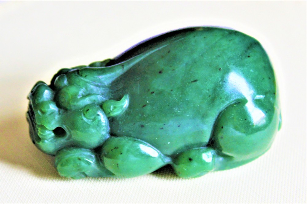 A nice chunky Chinese jade carving of a mythical beast  View II