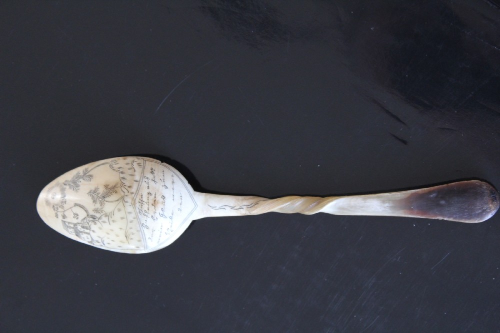 A German carved horn love spoon with scrimshaw Circa 1880 View IX