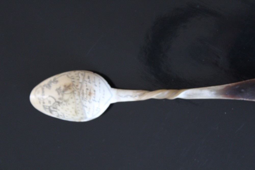 A German carved horn love spoon with scrimshaw Circa 1880 View II