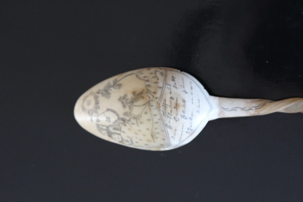 A German carved horn love spoon with scrimshaw Circa 1880 View III