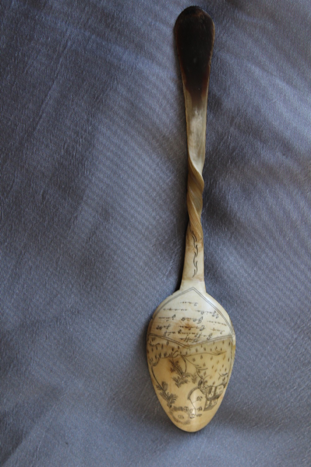 A German carved horn love spoon with scrimshaw Circa 1880 View IV