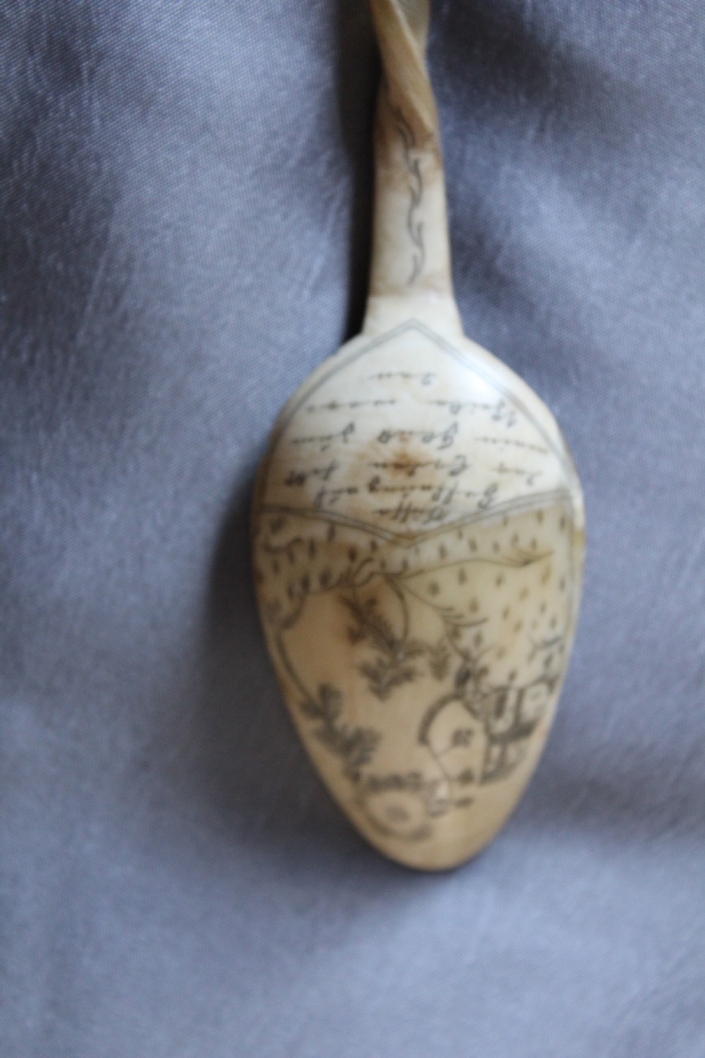 A German carved horn love spoon with scrimshaw Circa 1880 View V