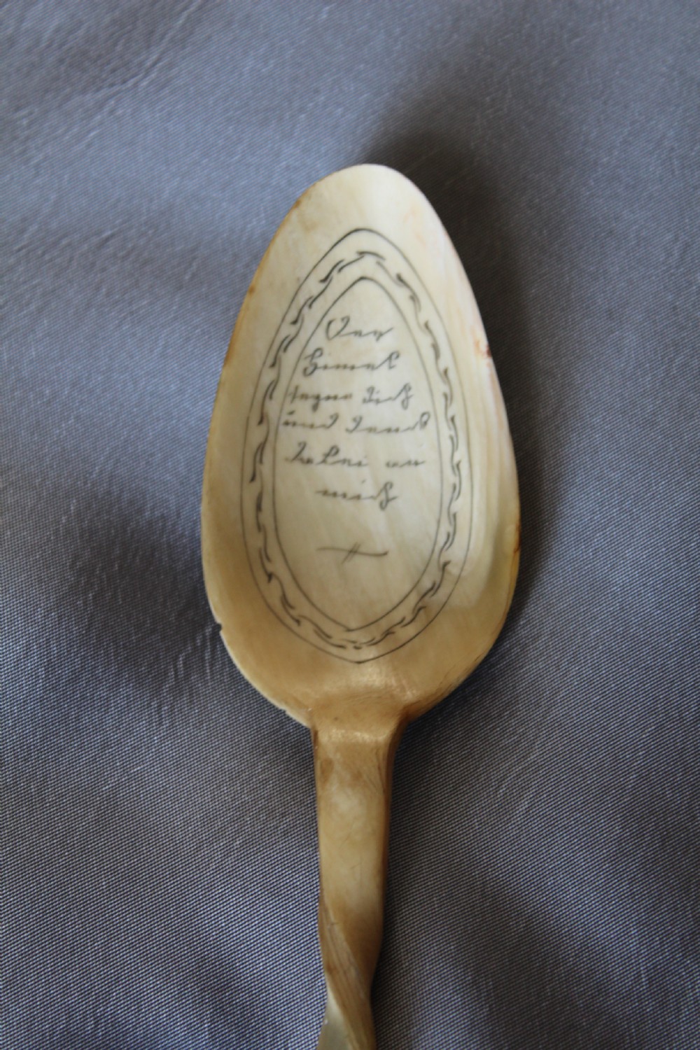 A German carved horn love spoon with scrimshaw Circa 1880 View VII