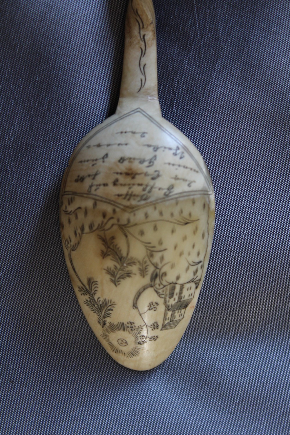 A German carved horn love spoon with scrimshaw Circa 1880 View VIII
