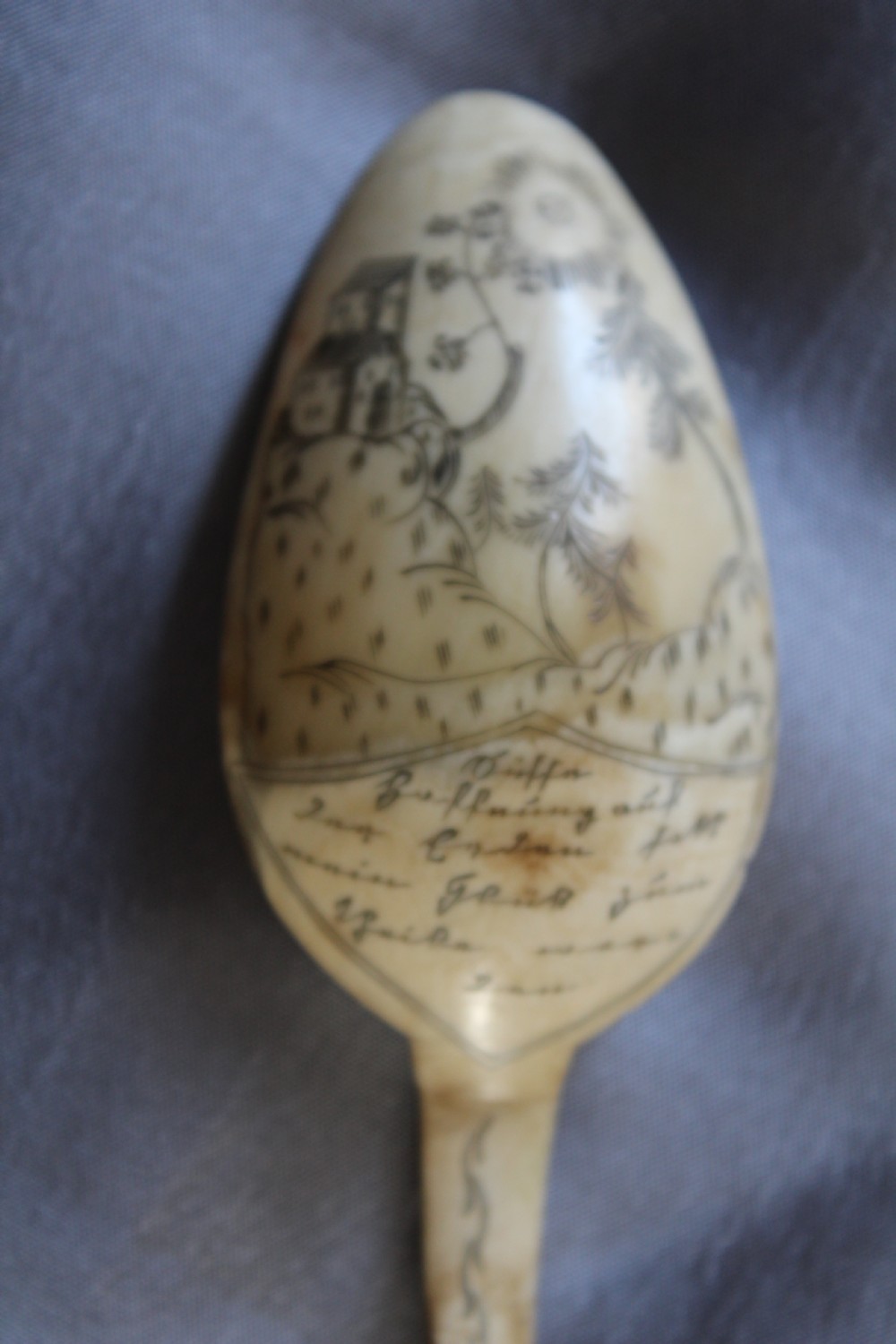 A German carved horn love spoon with scrimshaw Circa 1880 View XII