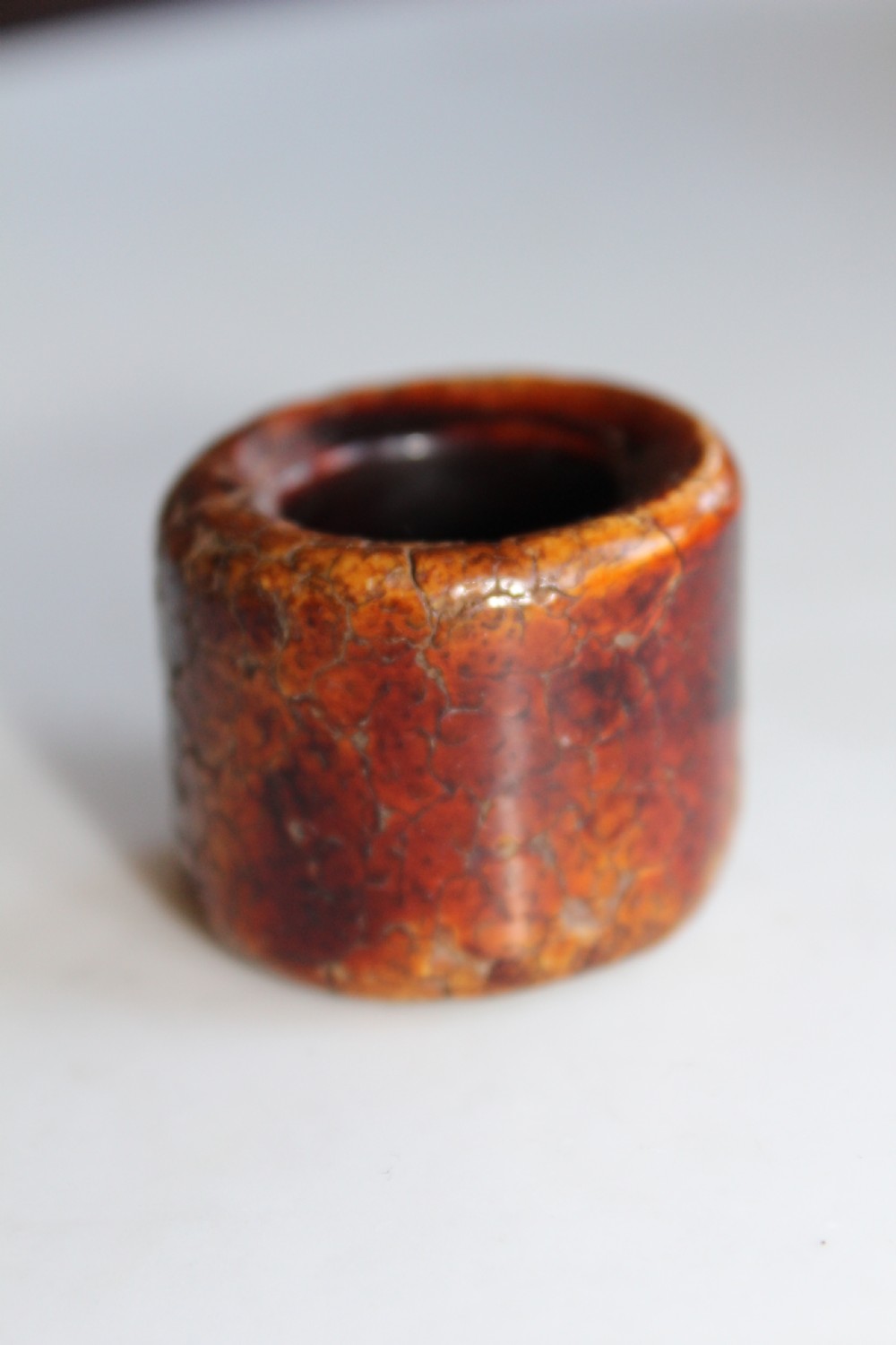 A very early carved stag horn archers ring  View II