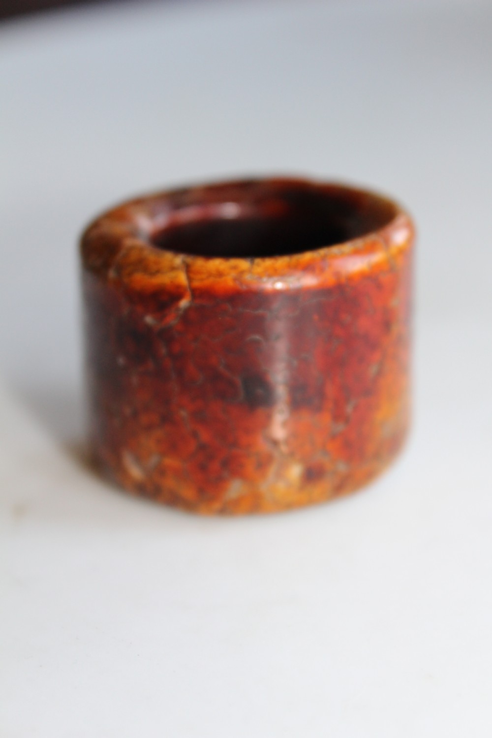 A very early carved stag horn archers ring  View X