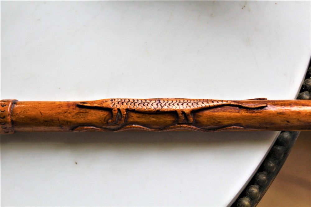 A charming well carved wood folk art walking stick  View VI