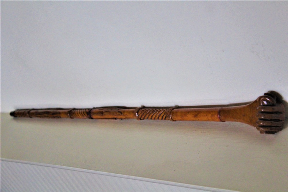 A charming well carved wood folk art walking stick  View XII