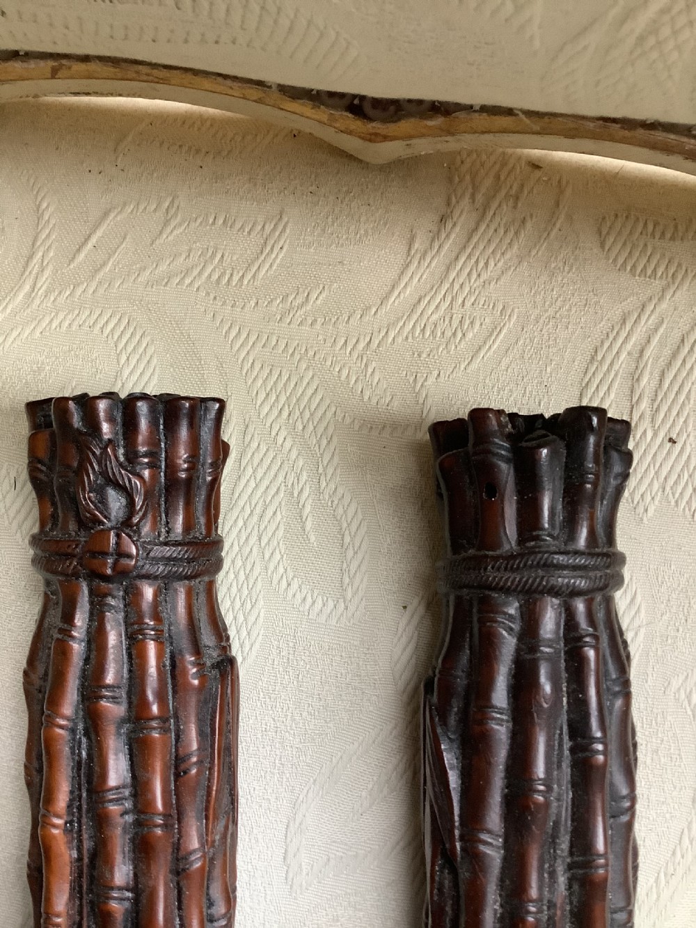 A pair of Chinese carved hardwood scroll weights  View II