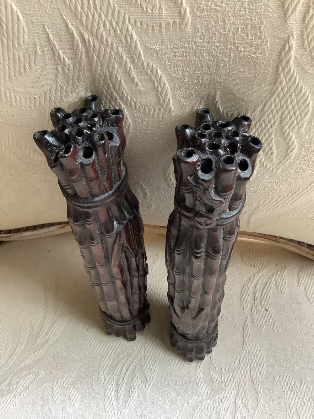 A pair of Chinese carved hardwood scroll weights  View IV