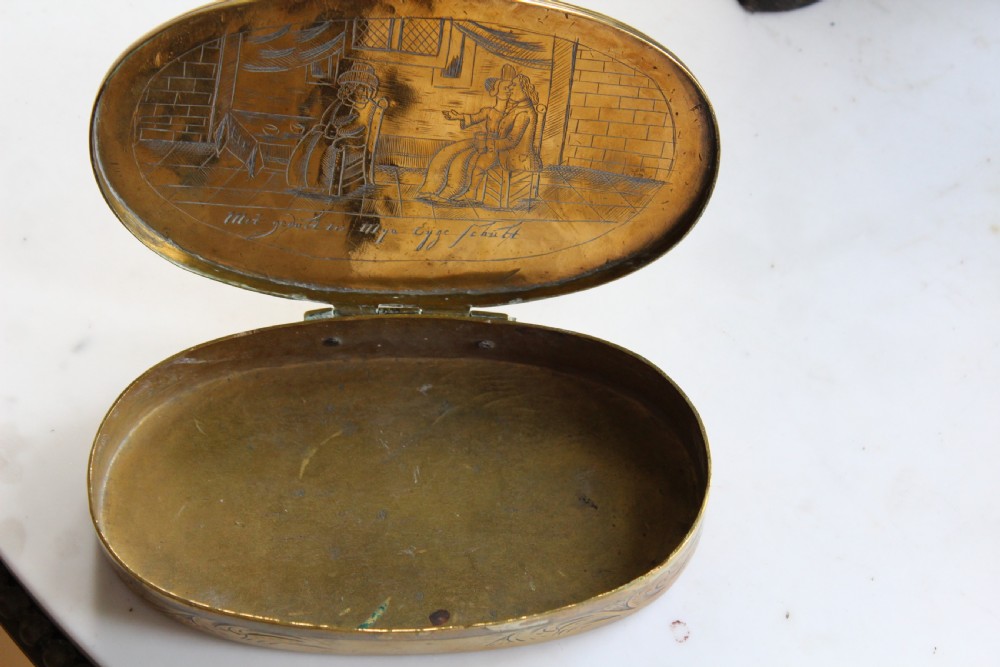 A rare and interesting Dutch 18th century heavy gauge brass table snuff or tobacco box  View IV