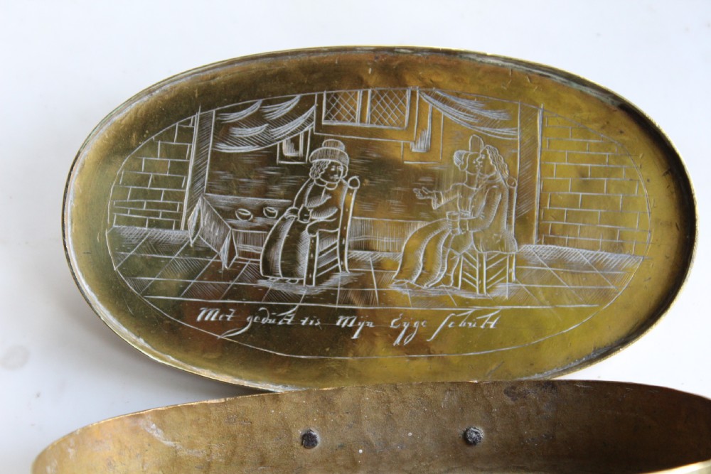A rare and interesting Dutch 18th century heavy gauge brass table snuff or tobacco box  View VIII