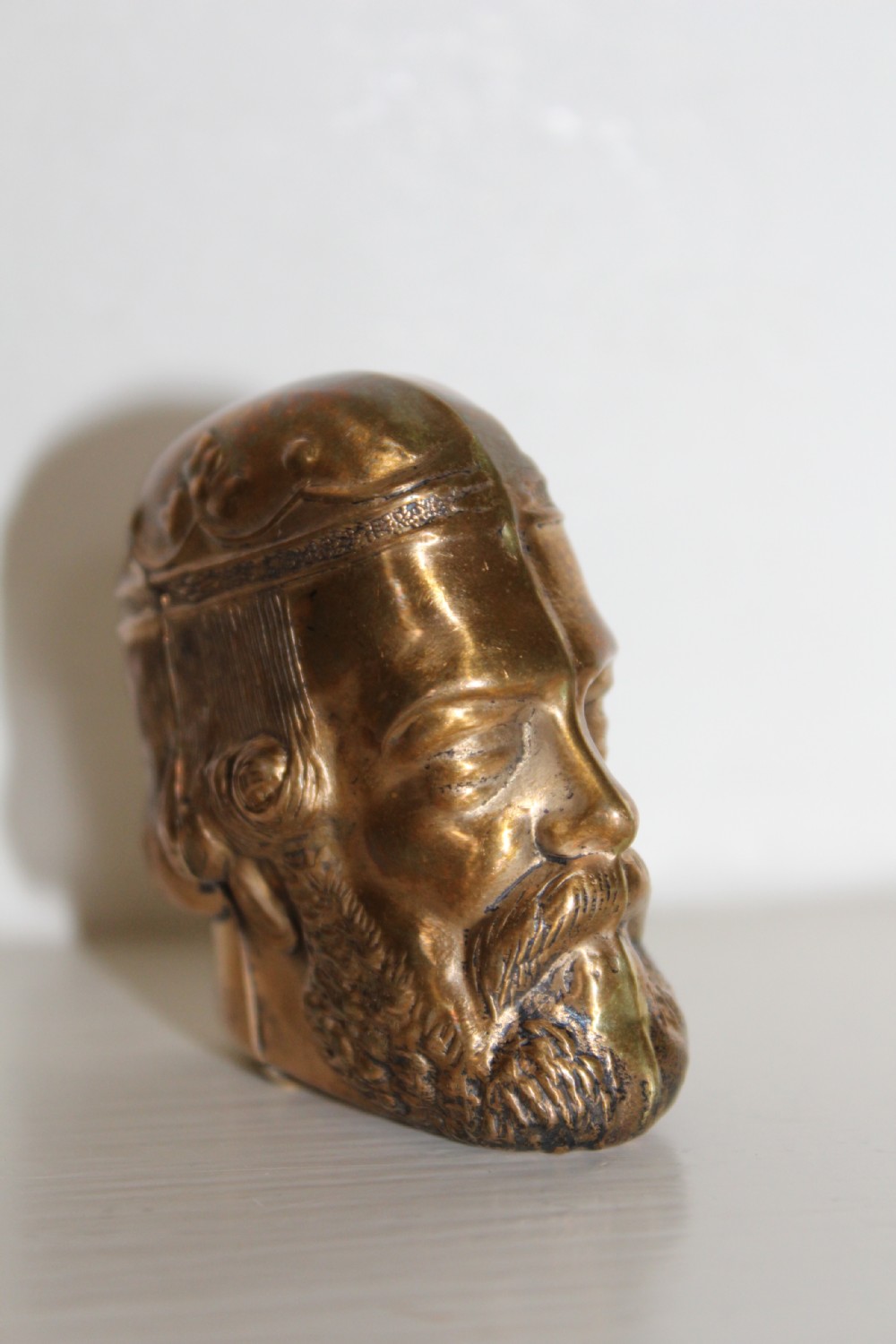 A finely cast and unusual brass vesta case in the form of a Roman classical bust View II