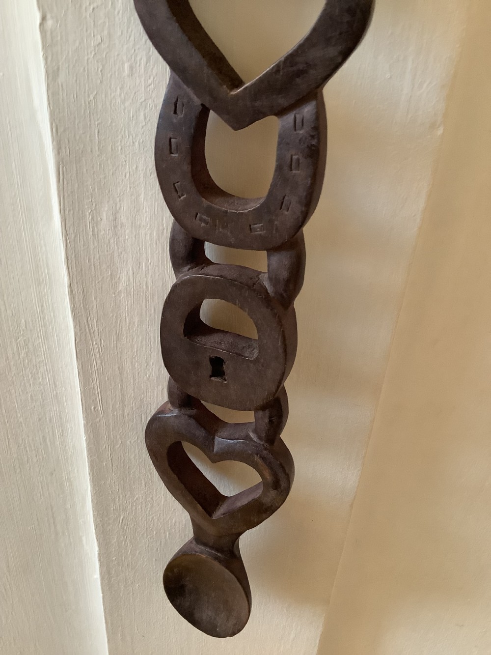 A very intricately carved Welsh love spoon carved from one piece of wood View IV