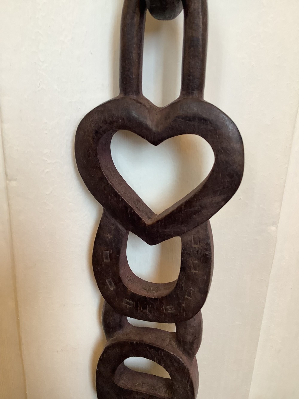 A very intricately carved Welsh love spoon carved from one piece of wood View VI