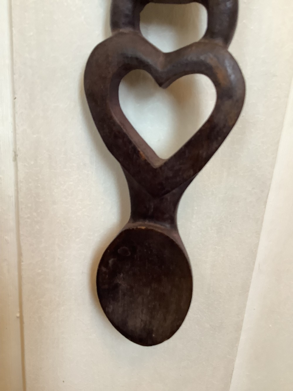 A very intricately carved Welsh love spoon carved from one piece of wood View VII