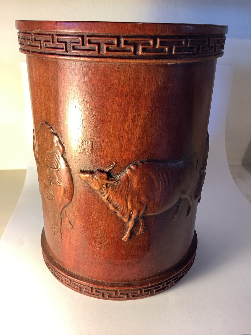 A superb and finely carved Chinese hard wood brush pot