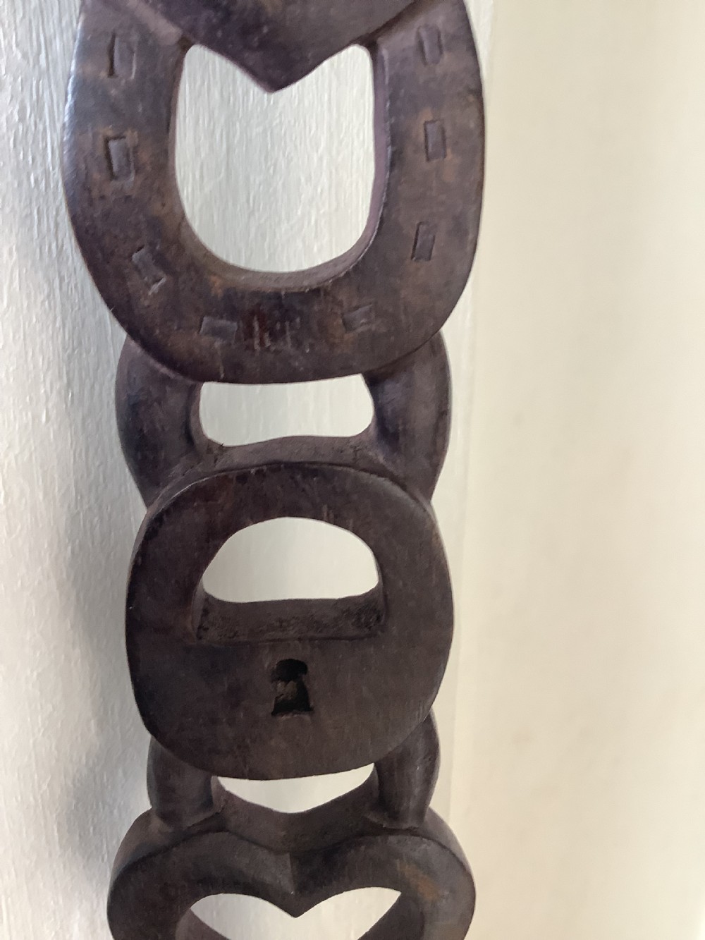 A very intricately carved wood Welsh love spoon carved from one piece of wood View VI