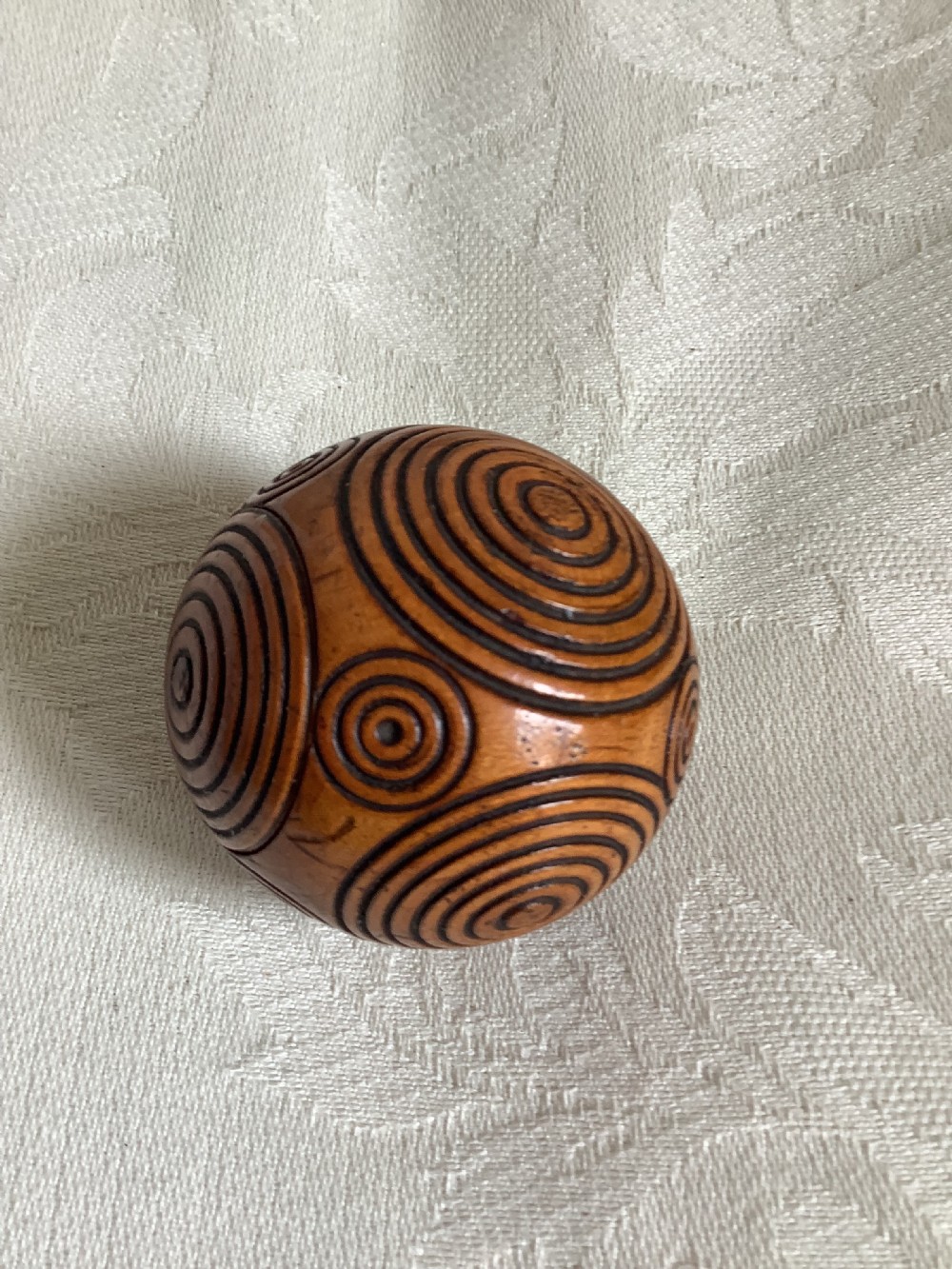 A rare unusual and very entertaining wood snuff puzzle ball possibly Scottish View II