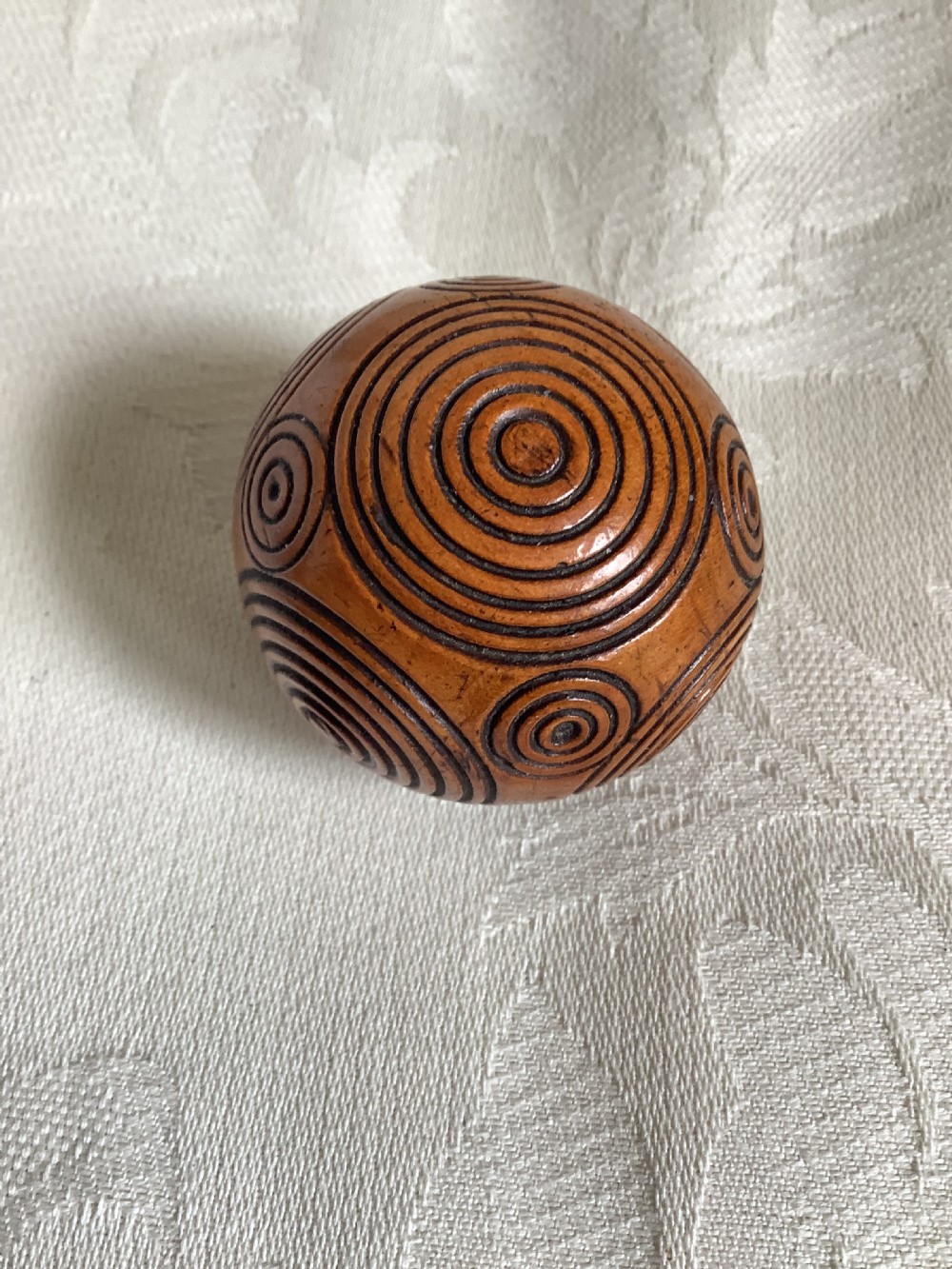 A rare unusual and very entertaining wood snuff puzzle ball possibly Scottish View III
