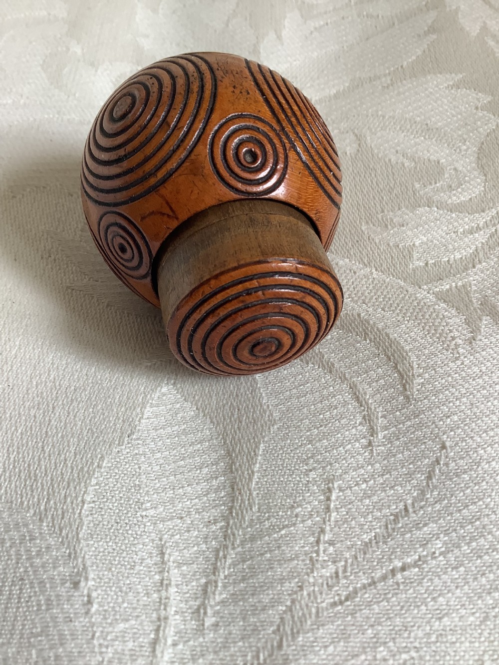 A rare unusual and very entertaining wood snuff puzzle ball possibly Scottish View IV