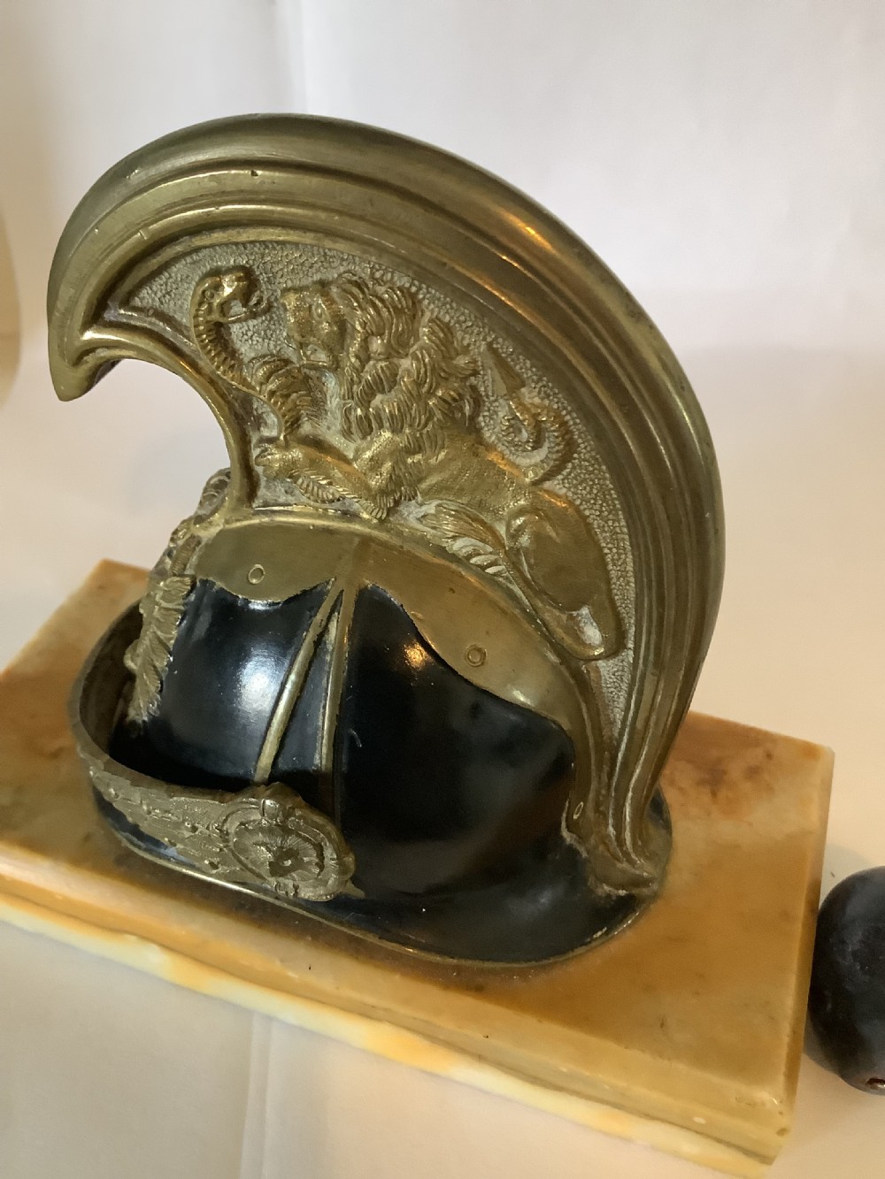 Paper weight model of an officers helmet of the Austrian imperial dragoon guards View III